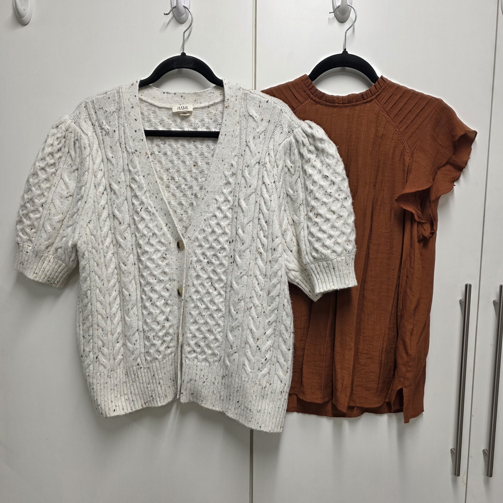 Nanette Lepore Cream Cable-Knit Short-Sleeve Cardigan